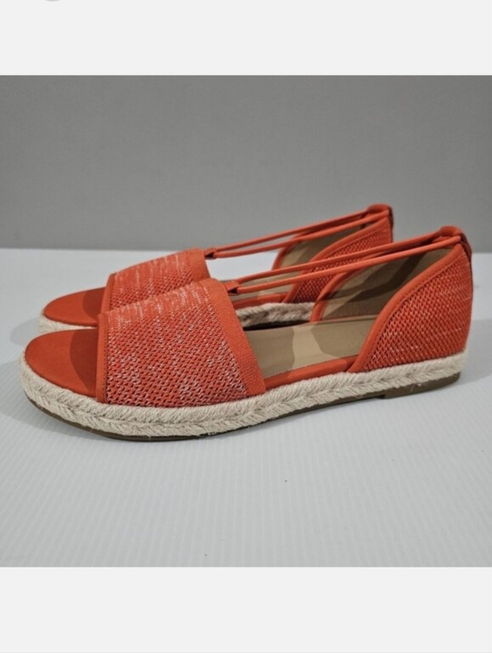 Eileen Fisher Mews Espadrille Sandal Womens 9 Orange Knit Leather Open Toe NEW